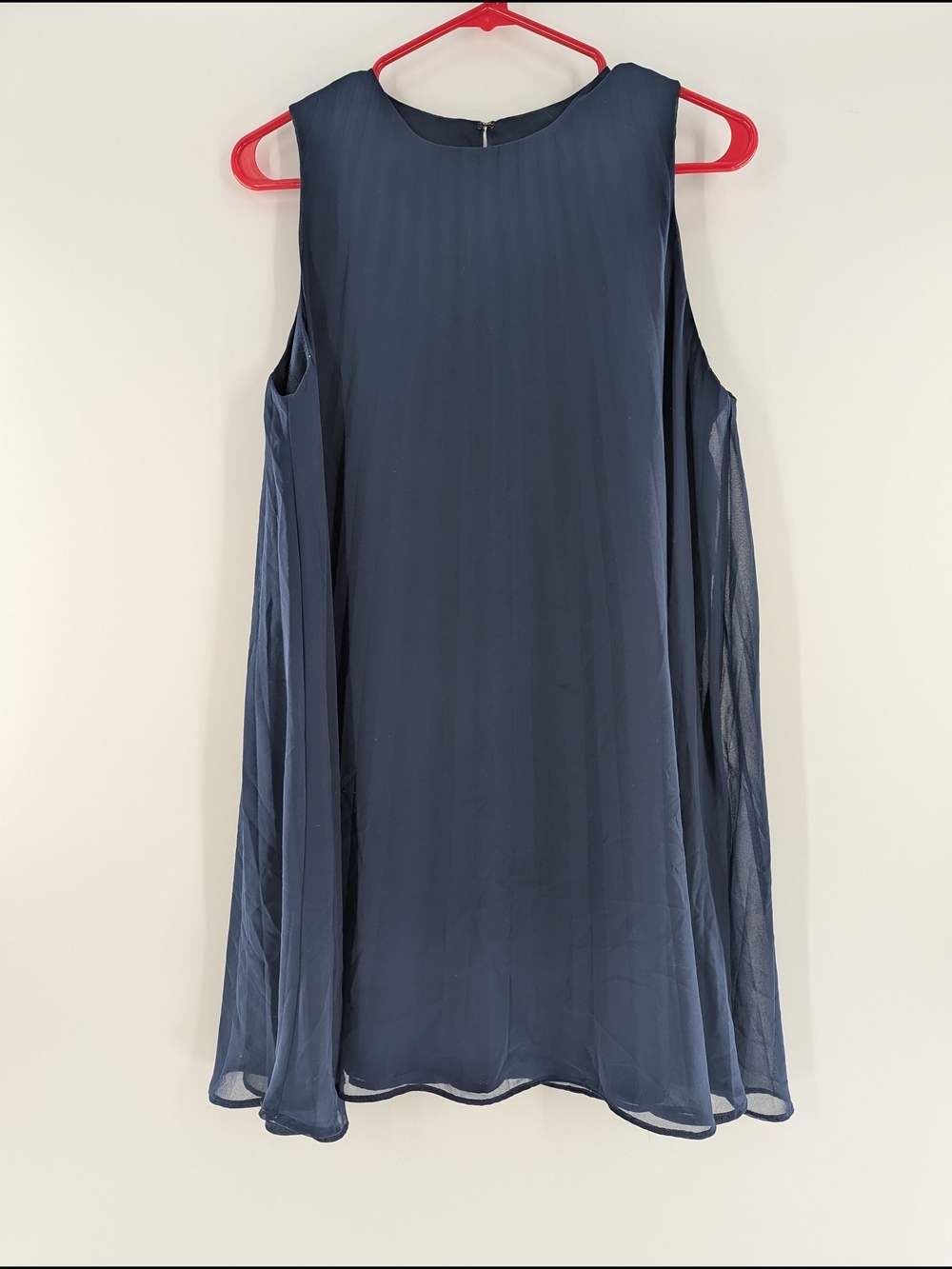 BB Dakota Navy Blue Chiffon Swing Mini Dress Small Sleeveless Sheer Layered Boho